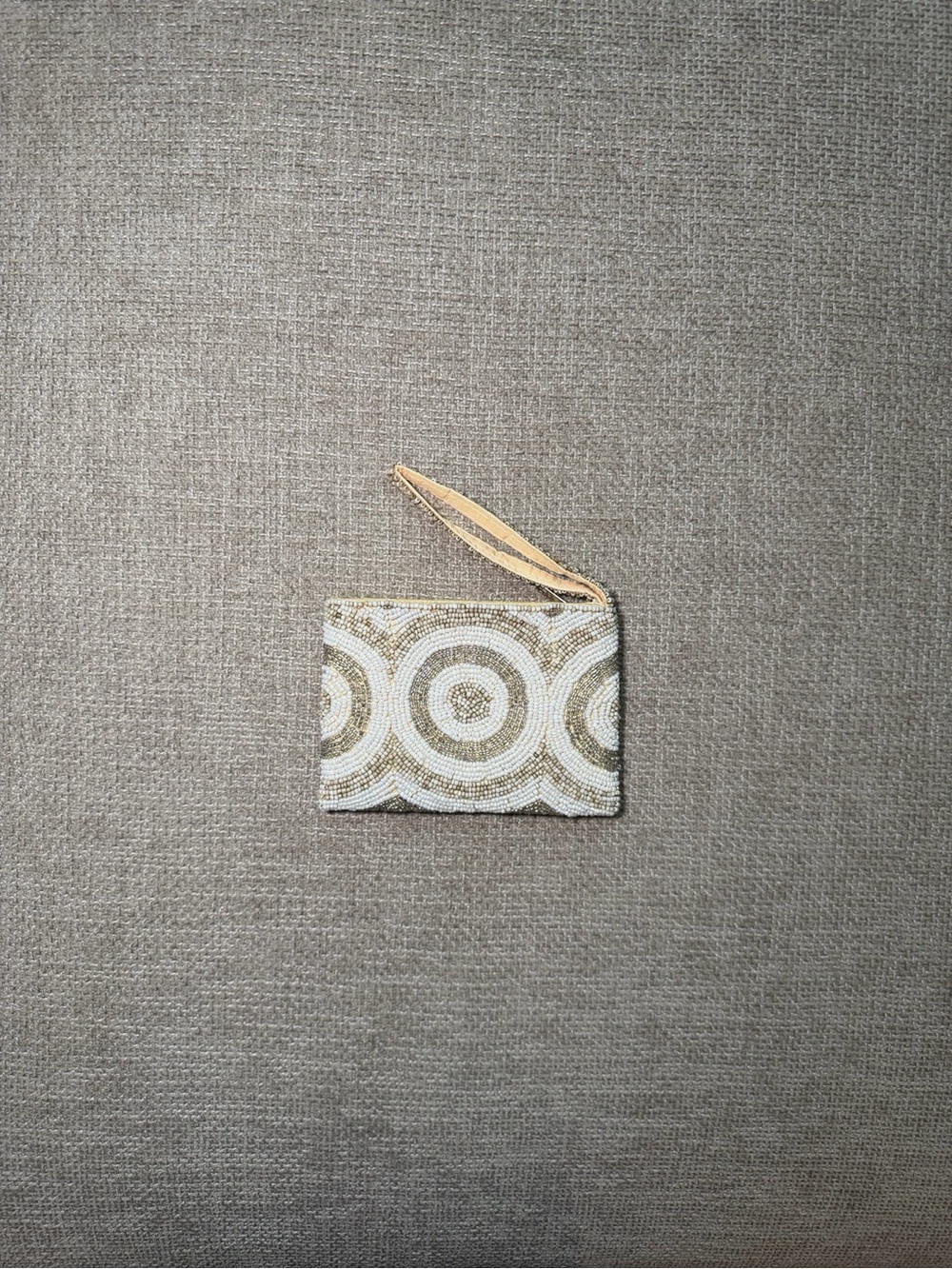 Beaded Card & Key Pouch in Ivory and Gold Wristlet
